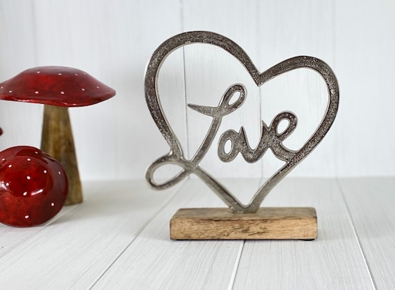Heart Love Sculpture 20 x 22 x 5 cm Rustproof Metal on Wood