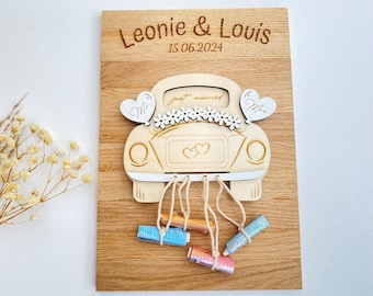 Wedding Gift Cash Gift Just Married Wedding Car with Desired Name Oak Wood