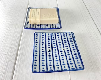 Porte savon céramique 10 x 10 cm Décor No.3 Bleu