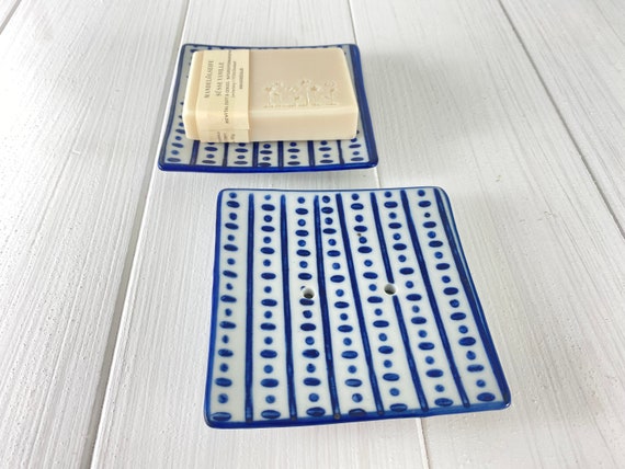 Soap dish ceramic 10 x 10 cm Decor No.3 Blue