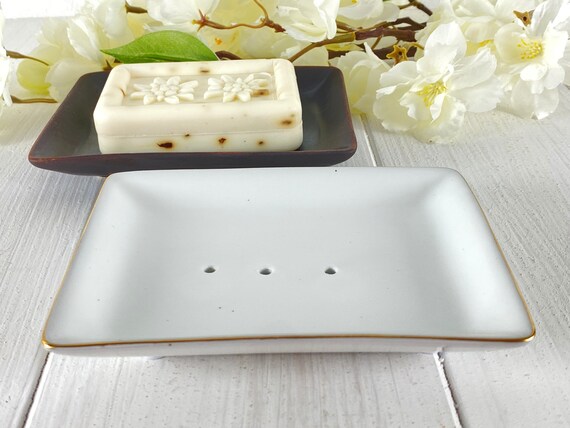 Soap dish, ceramic, handmade, approx. 13 x10 x 2 cm