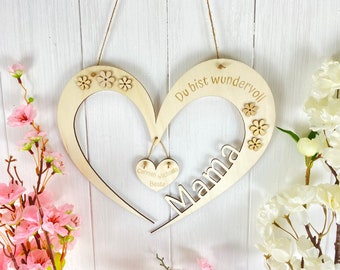 Mother's Day gift personalized gift HEART -Mom you are wonderful door wreath hanger- names of children