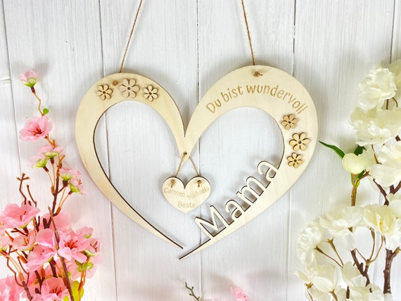 Mother's Day gift personalized gift HEART -Mom you are wonderful door wreath hanger- names of children