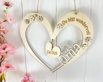 Personalized gift HEART Grandma -Mom you are wonderful door wreath hanger- names of children