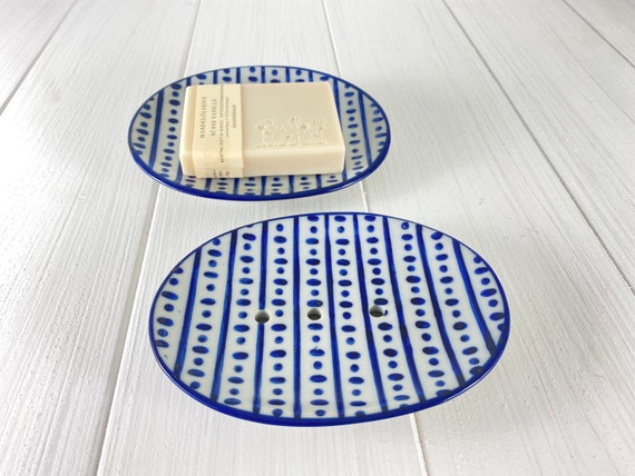 Soap dish ceramic oval blue