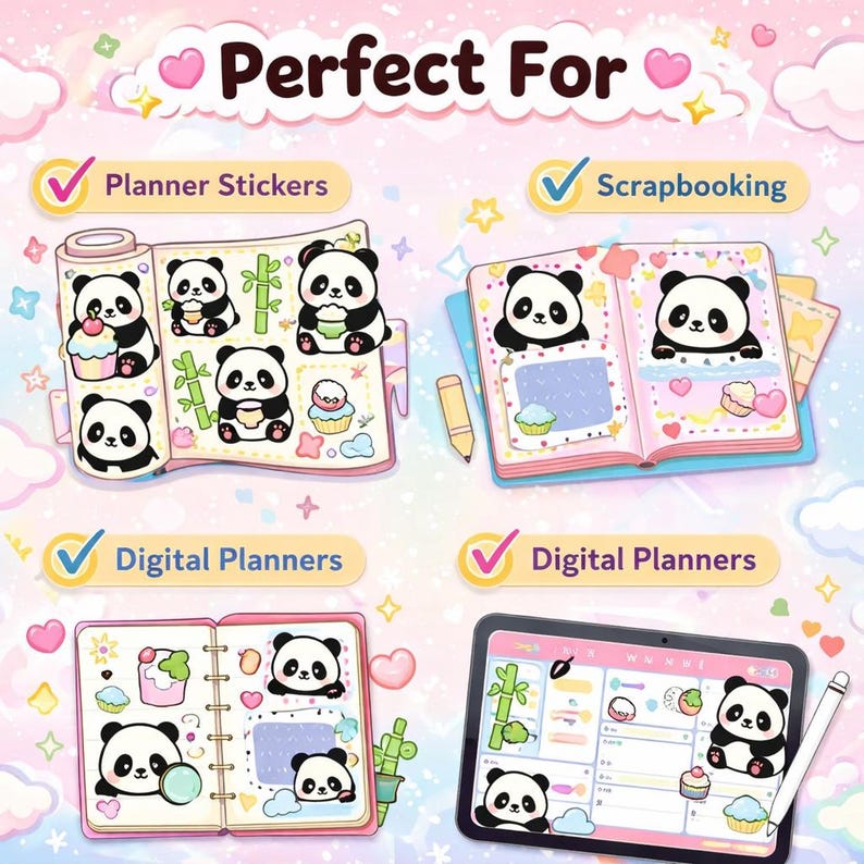 Kawaii Panda Clipart Bundle PNG | Stickers Printable | Scrapbook ...