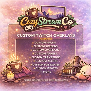 Custom Twitch Overlay Package (Animated) | Stream Graphics, Alerts, Panels, Screens for Gamers & VTubers