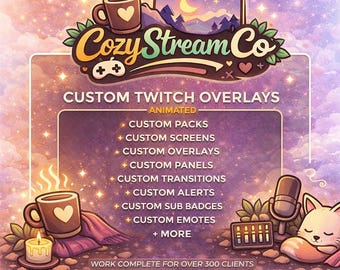 Custom Twitch Overlay Package (Animated) | Stream Graphics, Alerts, Panels, Screens for Gamers & VTubers