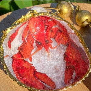 Decoupaged Lobster Ornament, Lobster Christmas Ornament,  Cockleshell Christmas ornament, Nautical Christmas Ornament
