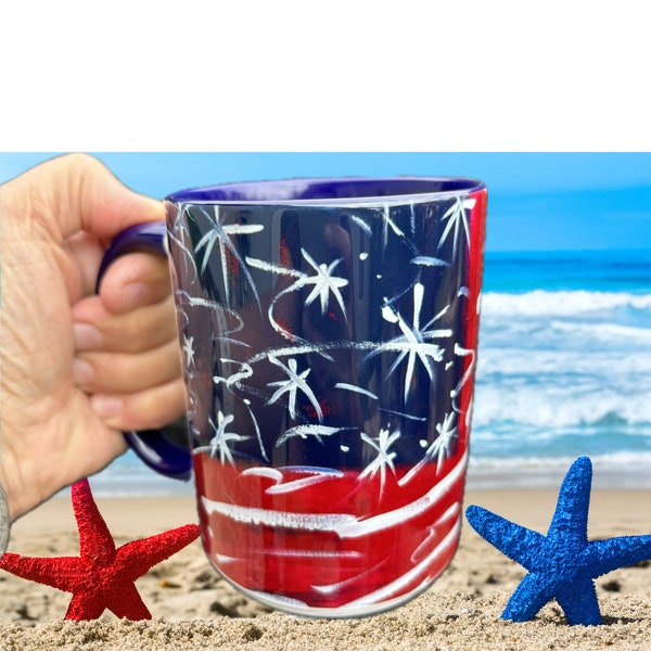 Stars and Stripes American Flag 15 oz Mug ,Two-Tone Coffee Mugs 15oz, Stars And Stripes Patriotic Mug