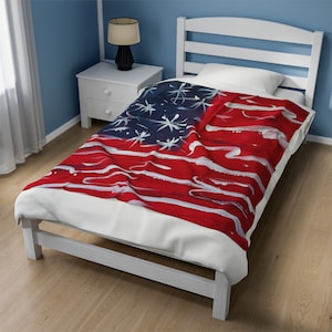 Stars and Stripes American Flag Velveteen blanket, Patriotic indoor throw blanket, Veteran present, Adult or Child Comforter