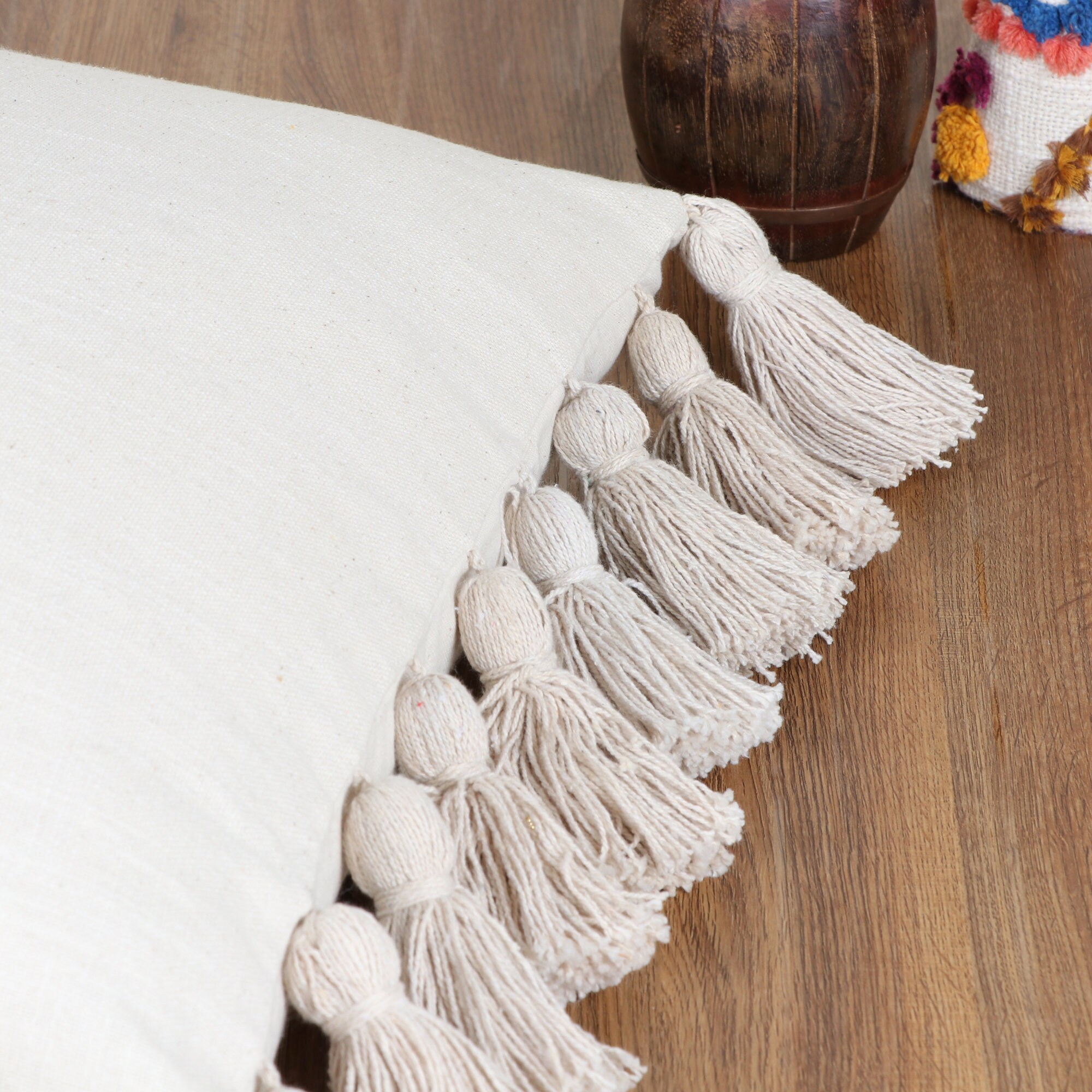 100 Cotton Cushion Cover Premium Decorative Pillow 20 Tassels Etsy