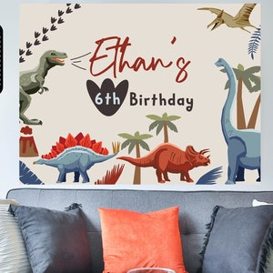 Personalized Dinosaur Birthday Backdrop: Tyrannosaurus Banner (Digital Download)