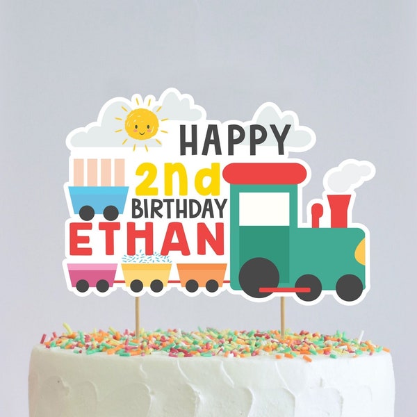 Personalized Trian Birthday Cake Topper, Colorful Train Decoration, chugga chugga choo choo, First Birthday, Train Birthday Cake Topper