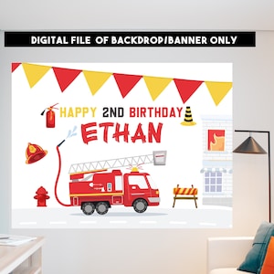 Personalized Fire Truck Birthday Backdrop Banner (Digital File)