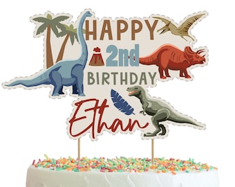 Personalized Dinosaur Birthday Cake Topper, Vintage Dinosaur Decoration, Any Age Digital Download, First Birthday, Dino Birthday Cake Topper