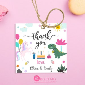 Unicorn Dinosaur Favor Tag: Unisex Birthday Party (Instant Download)