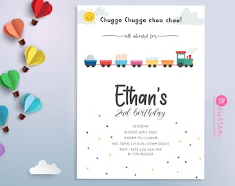Colorful Train Birthday Invitation | Choo Choo Party (Digital Download)