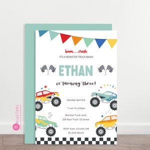 Monster Truck Birthday Invitation: Editable Party Template (Digital Download)
