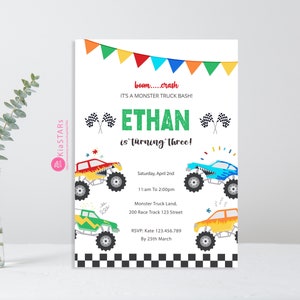 Monster Truck Birthday Invitation: Editable Boy Birthday Invite (Digital Download)