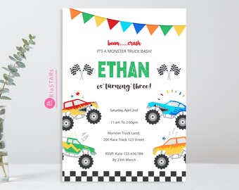 Monster Truck Birthday Invitation| Truck Birthday Invitation| Monster Bash Birthday Invite| Boy Birthday| Editable Invite INSTANT DOWNLOAD