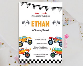 Monster Truck Invitation, Monster Truck Birthday Invites, Instant Download Monster Truck Invitations, MonsterTruck