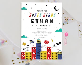 Superhero Invitation, Superhero Birthday, Modern Superhero Party, Superhero Digital Invitation
