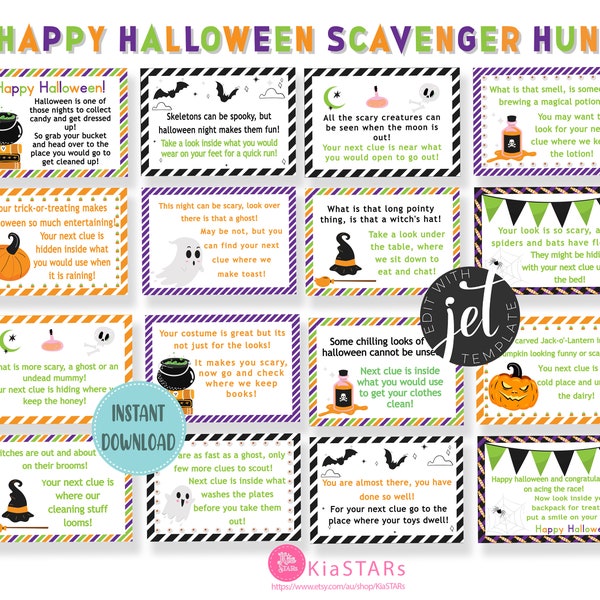 Halloween Scavenger Hunt for Kids Halloween Party Games Editable Halloween Printable 16 Riddle Clues Treasure Hunt Halloween Activity kids