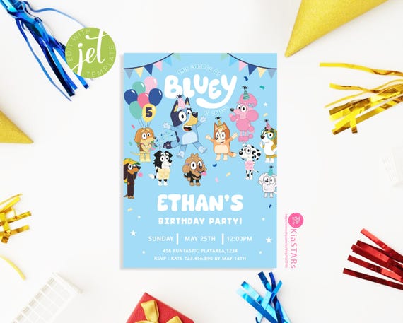 Bluey Birthday Cake Topper| Bluey Party Invitation Any Age Birthday | Boys Girl Birthday Invitation | Bluey Theme Printable