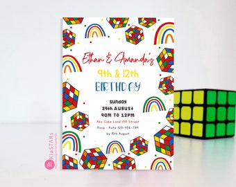 Rubik's Cube Party Invitation | Rubik Cube Games birthday invite | Colorful Invitation| Personalized