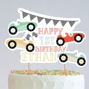 Personalized Vintage Race Car 1st Birthday Cake Topper (Digital File)