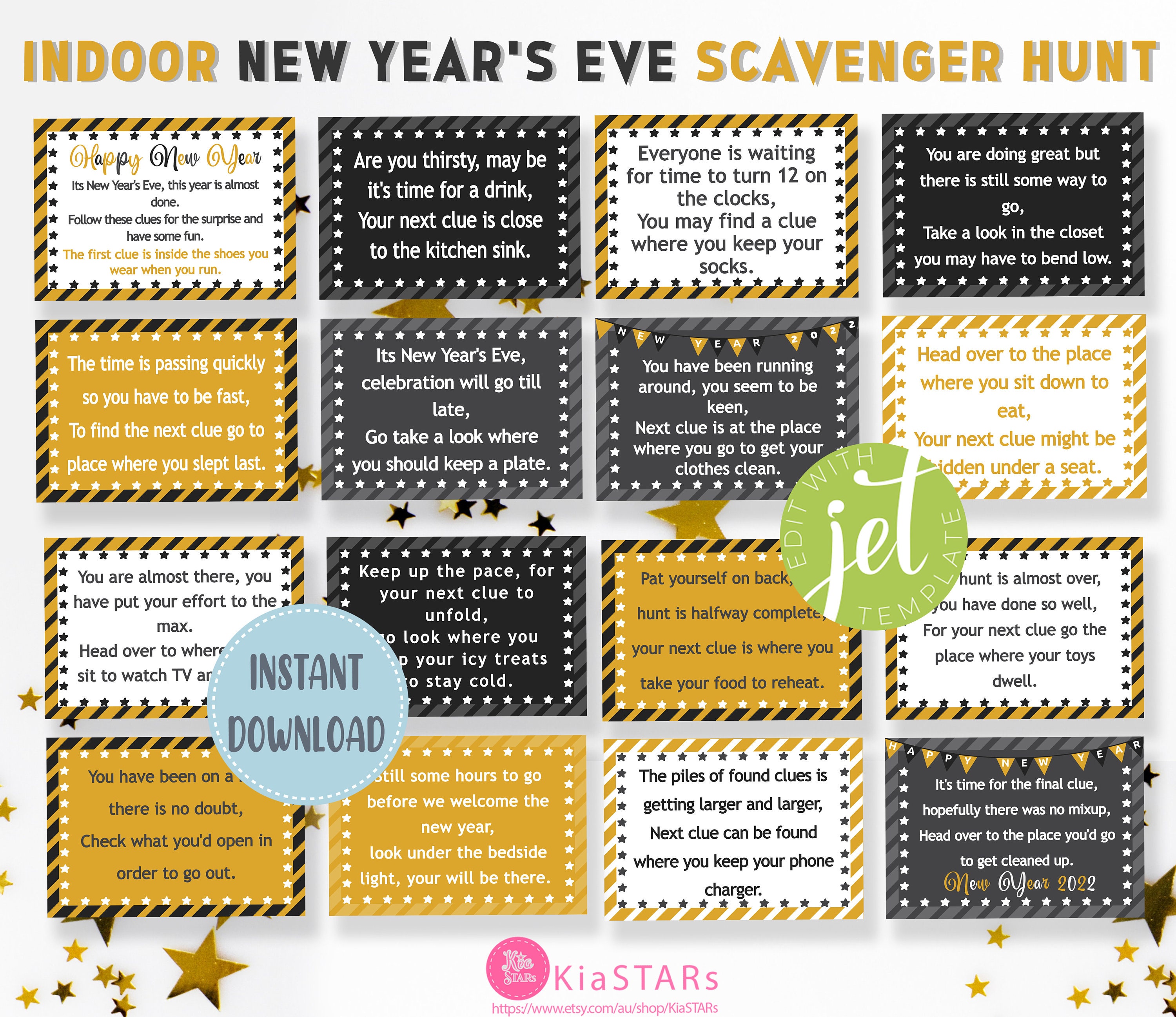 new year's eve scavenger hunt: printable treasure hunt clues
