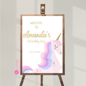 Unicorn Welcome Sign Modern Unicorn Party Welcome Sign Template Simple Unicorn Birthday  Editable Invitation INSTANT DOWNLOAD