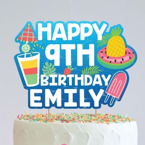 Personalized Tropical Birthday Cake Topper: Pineapple Pool Party (Digital File)
