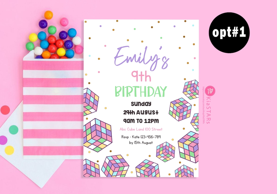Rubik's Cube Birthday Invitation: Colorful Personalized Invite ...