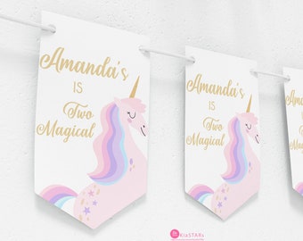 Unicorn Flag Banner Modern Unicorn Party Bunting Template Simple Unicorn Birthday Invitation  Editable Bunting INSTANT DOWNLOAD