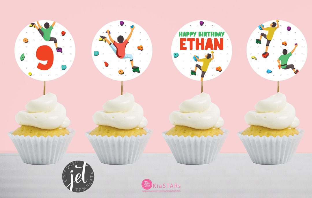Personalized Rock Climbing Cupcake Topper, Indoor Climbing Party