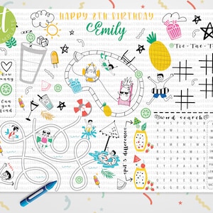 Pool Party Activity Pages: Editable Coloring Placemat (Digital Download)