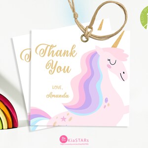 Unicorn Tags, Unicorn Birthday, Modern Unicorn Party Template, Simple Unicorn Digital Favor Tags Active Photos