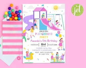 Playground Invitation Girls Birthday invitation Park Party Birthday Invite Adventure Party Kids Play Party Invitation DIGITALFILE