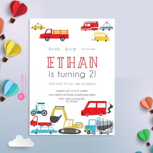 Transportation Birthday Invitation, Truck Birthday Invitation, Cars Birthday Invite, Truck and Cars Birthday