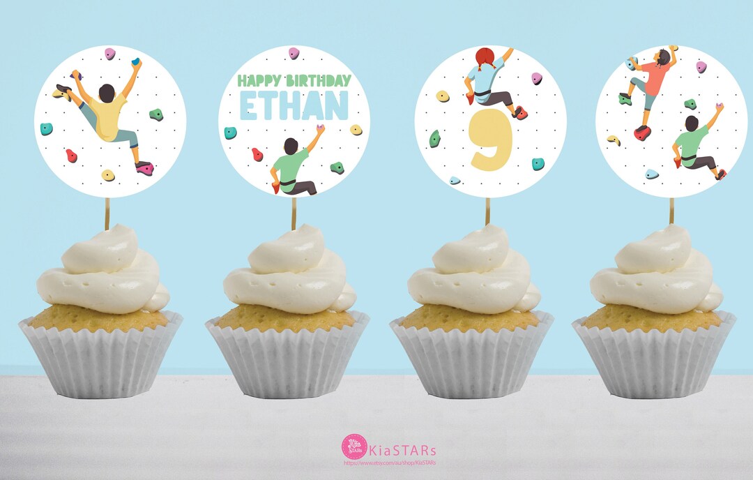 Personalized Rock Climbing Cupcake Topper, Indoor Climbing Party