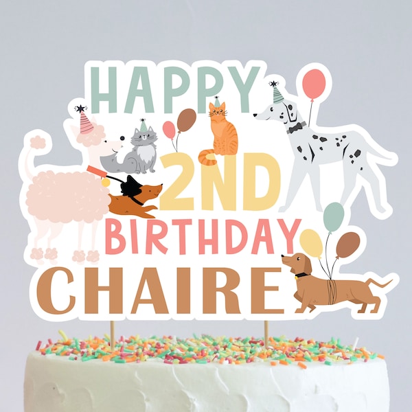 Cat And Dog Cake Topper Puppy Pawty Lets Pawty Birthday Dog Theme Cat Theme Party Printable Dog Birthday Party