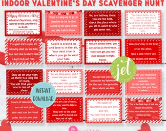 Indoor Scavenger Hunt Printable, Valentines Scavenger Hunt, Valentine's Day Treasure Hunt Clues, Valentines Party Games, Kids Valentine