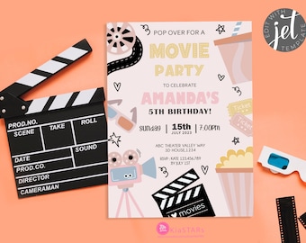 Editable Movie Birthday Ticket Invitation: Cinema Party (Digital Download)