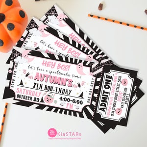 Black Pink Halloween Birthday Invite, Pink Halloween Party Invitation, Cute Halloween Invite, Spooktacular, Ghosts, Kids, Pumpkin, DIGITAL