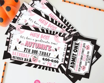 Black Pink Halloween Birthday Invite, Pink Halloween Party Invitation, Cute Halloween Invite, Spooktacular, Ghosts, Kids, Pumpkin, DIGITAL