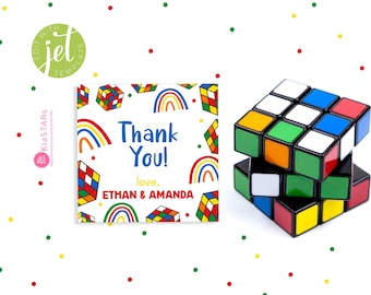 Tag do favor de partido do cubo de Rubik | Obrigado do cubo de Rubik você Tags | Quadrado | Tag do presente do partido do cubo de Rubik | Etiquetas coloridas do jogo Rubik | DOWNLOAD INSTANTÂNEO