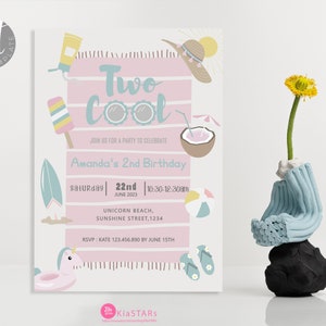Summer Beach Invitation Summer Pool Party Birthday Invite Girl Birthday Invite Kids Indoor Two Cool Birthday Invitation DIGITALFILE