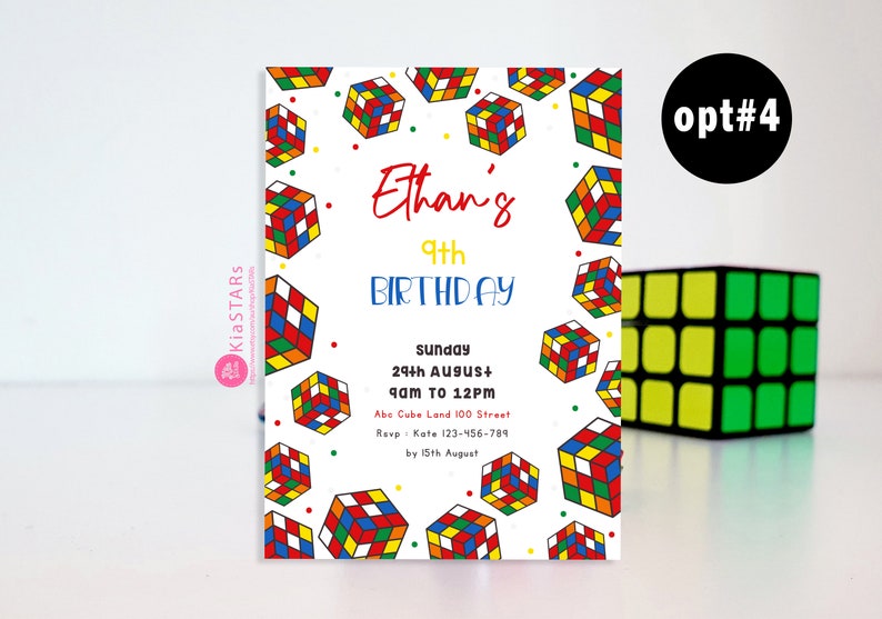 Rubik's Cube Birthday Invitation: Colorful Personalized Invite ...